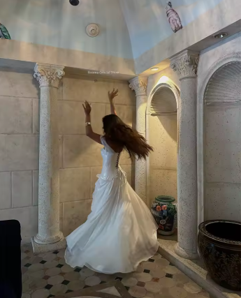 Pretty Off The Shoulder White Satin Chiffon Pleated Long Wedding Dress D966