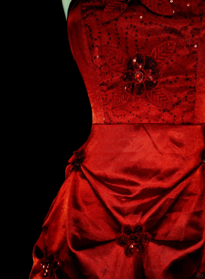 Pretty Red Satin Sequin Floral A Line Short 18th Birthday Outfits,Spaghetti Straps Mini Graduation Homecoming Dress D4043