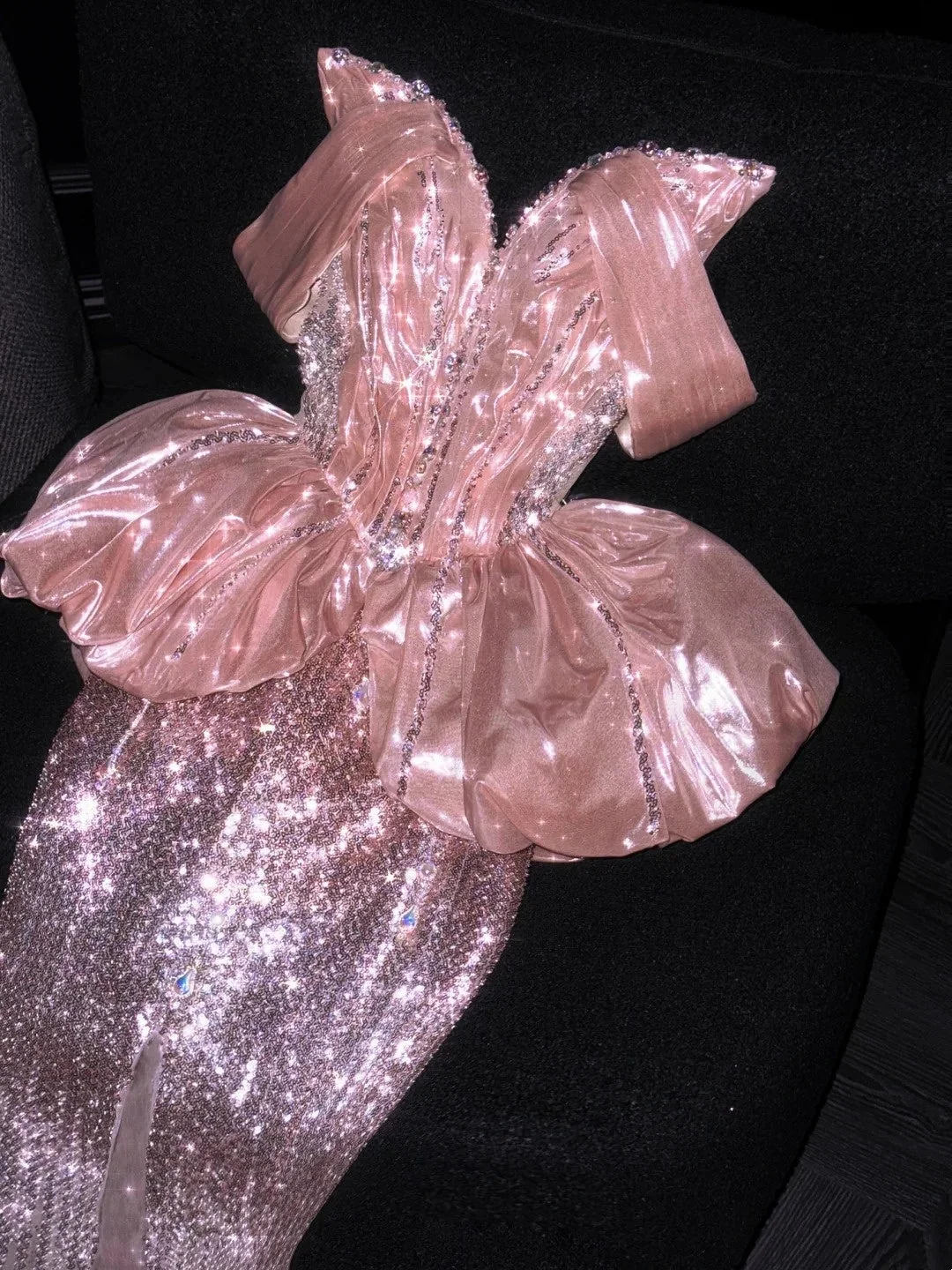 Glitter Strapless Pink Sequin Mermaid Long Evening Dress Prom Dresses D4546