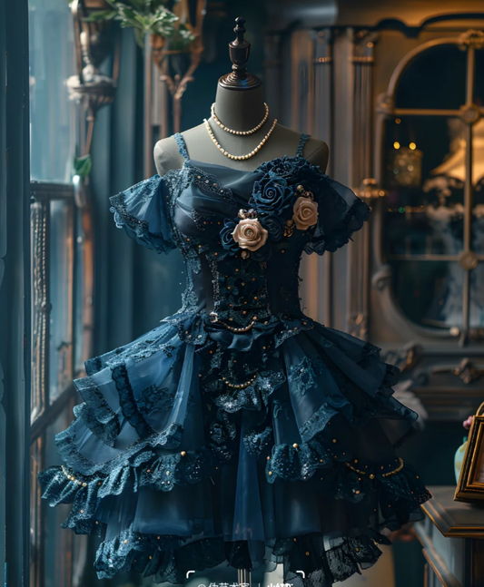 Beautiful Navy Blue Tulle Lace Pleated Short Birthday Outfits Formal 6th Grade Homecoming Dress D096