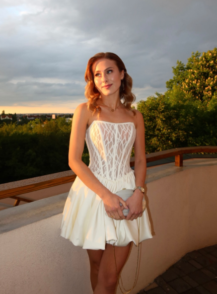 Elegant Off White Strapless Lace Satin A Line Short 6th Grade Homecoming Dress Birthday Dress D3853