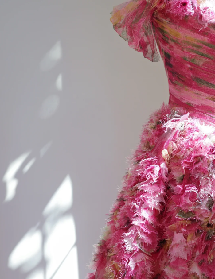 Pretty Hot Pink Off The Shoulder Tulle Pleated Flowers Long Birthday Party Dress Evening Gown D2150