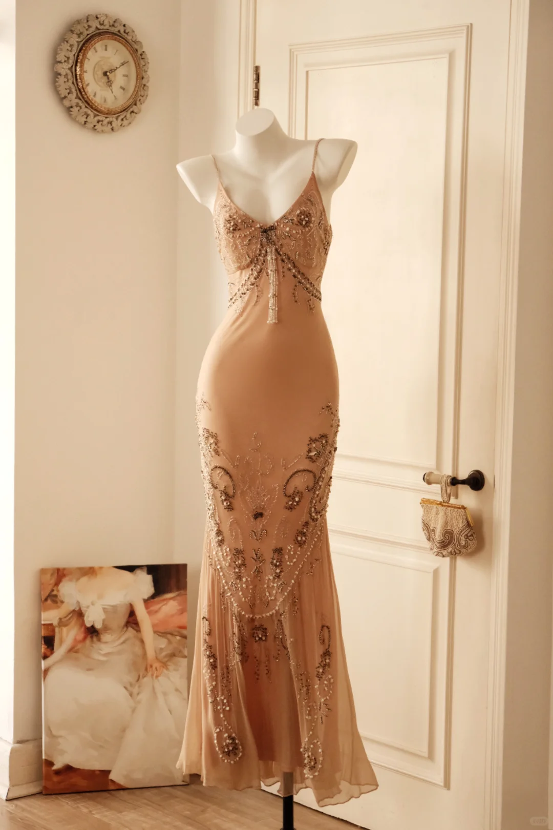 Classical Spaghetti Straps Chiffon Beaded Mermaid Long Party Dress Birthday Prom Dress D2724
