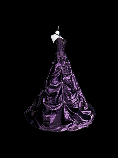 Vintage Purple Strapless Satin Beaded Long Party Dress Evening Dress D5371