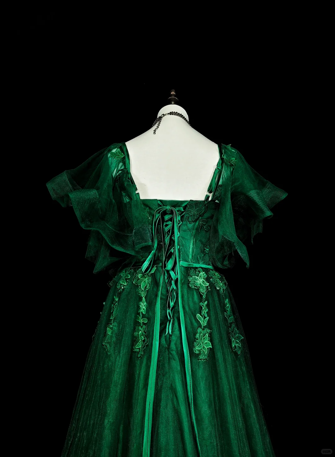 Classy Emerald Green Tulle Appliques Long Evening Dress Prom Dress D5391