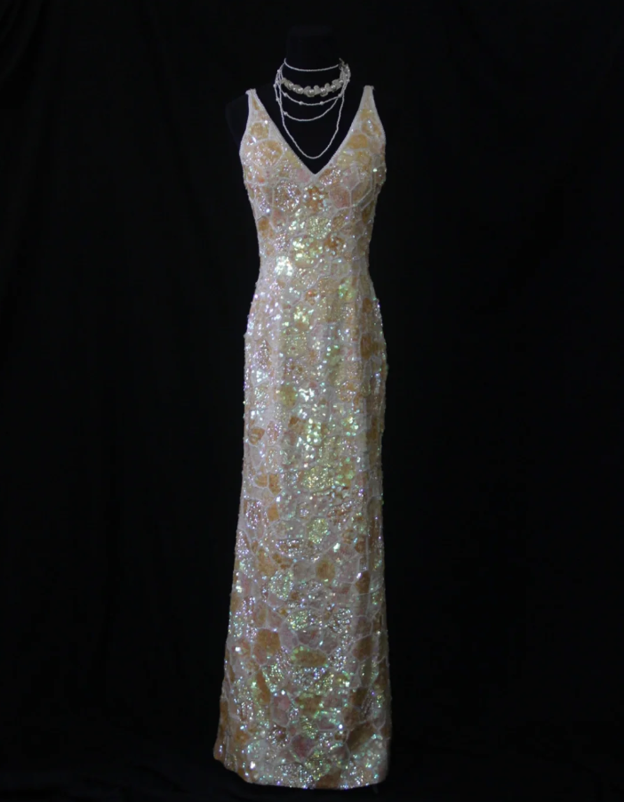 Glitter V Neck Sleeveless Sequin Beaded Sheath Long Evening Gown Formal Birthday Prom Dress D2282