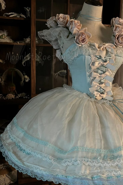 Cute Tulle Lace 3D Floral Short 18th Birthday Outfits,Blue Short Homecoming Dress D4639