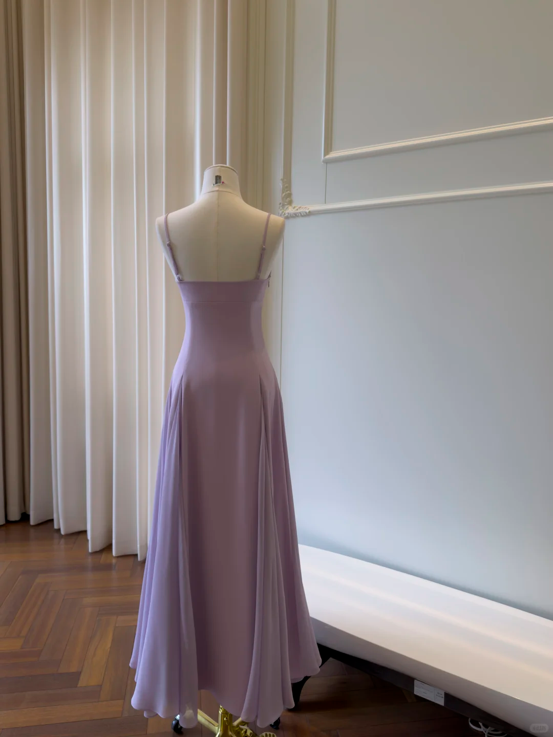 Elegant Spaghetti Straps Purple Satin A Line Long Prom Dress Evening Gown D2987