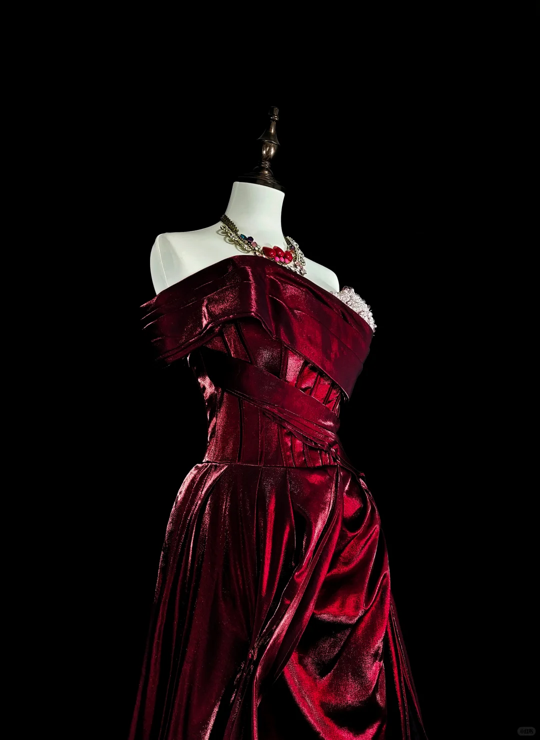 Charming Off The Shoulder Satin Beaded Long Prom Dress Burgundy Evening Dress D5387