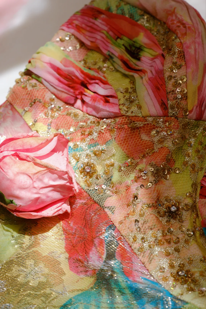 Gorgeous Sweetheart Neck Sequin Chiffon Print Floral Mermaid Long Party Dress Birthday Prom Dress D2750