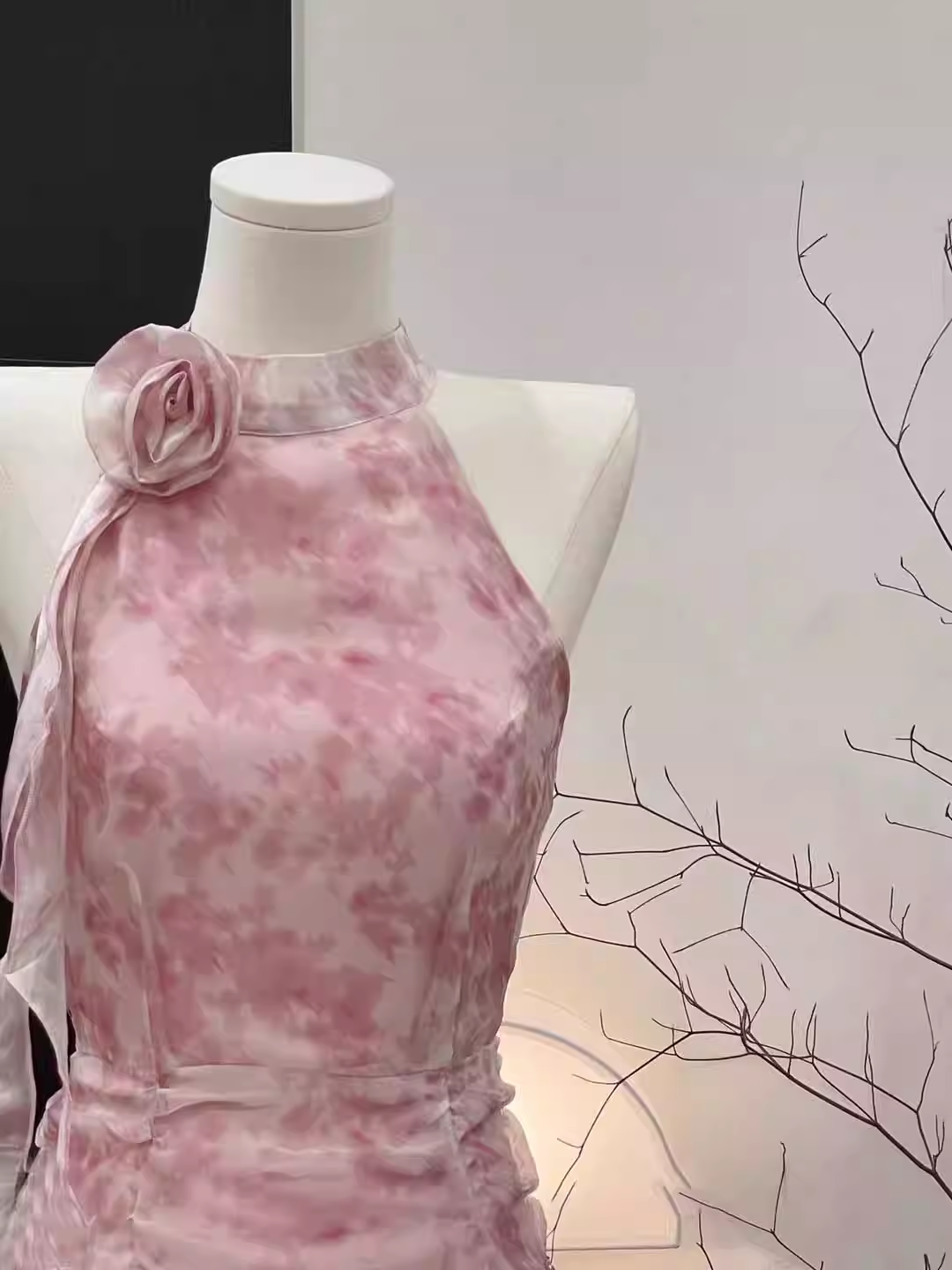 Sexy Halter Pink Floral Chiffon Holiday Dress Birthday Outfits S241