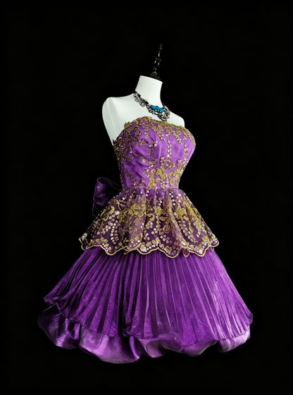 Vintage Purple Strapless Tulle Sequin A Line Short Graduation Homecoming Dress,Mini Birthday Dress D4065
