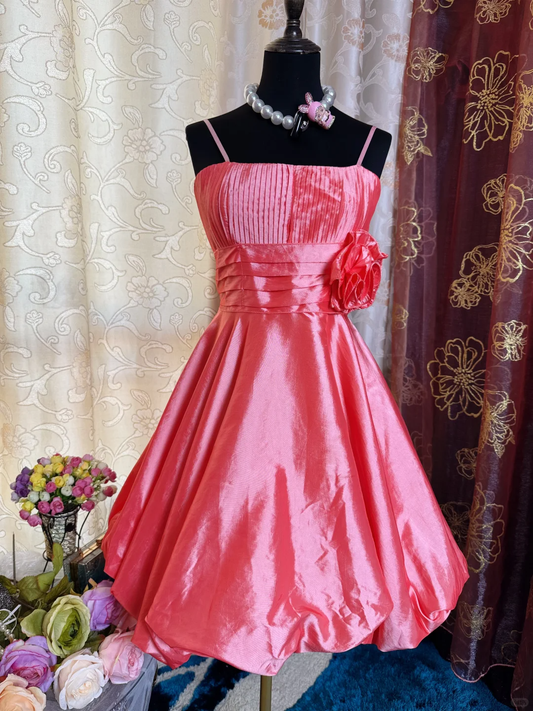 Pretty Spaghetti Straps Pink Satin A Line Homecoming Dress Short 21st Birthday Outfits With Flower D728