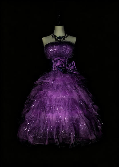 Shiny Purple Tulle Sequin A Line Short Homecoming Dress,Strapless Mini Birthday Prom Dress D4070