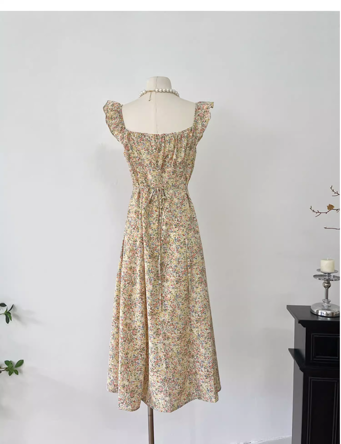 Light Yellow Floral Long Dress Vacation Dress  S223
