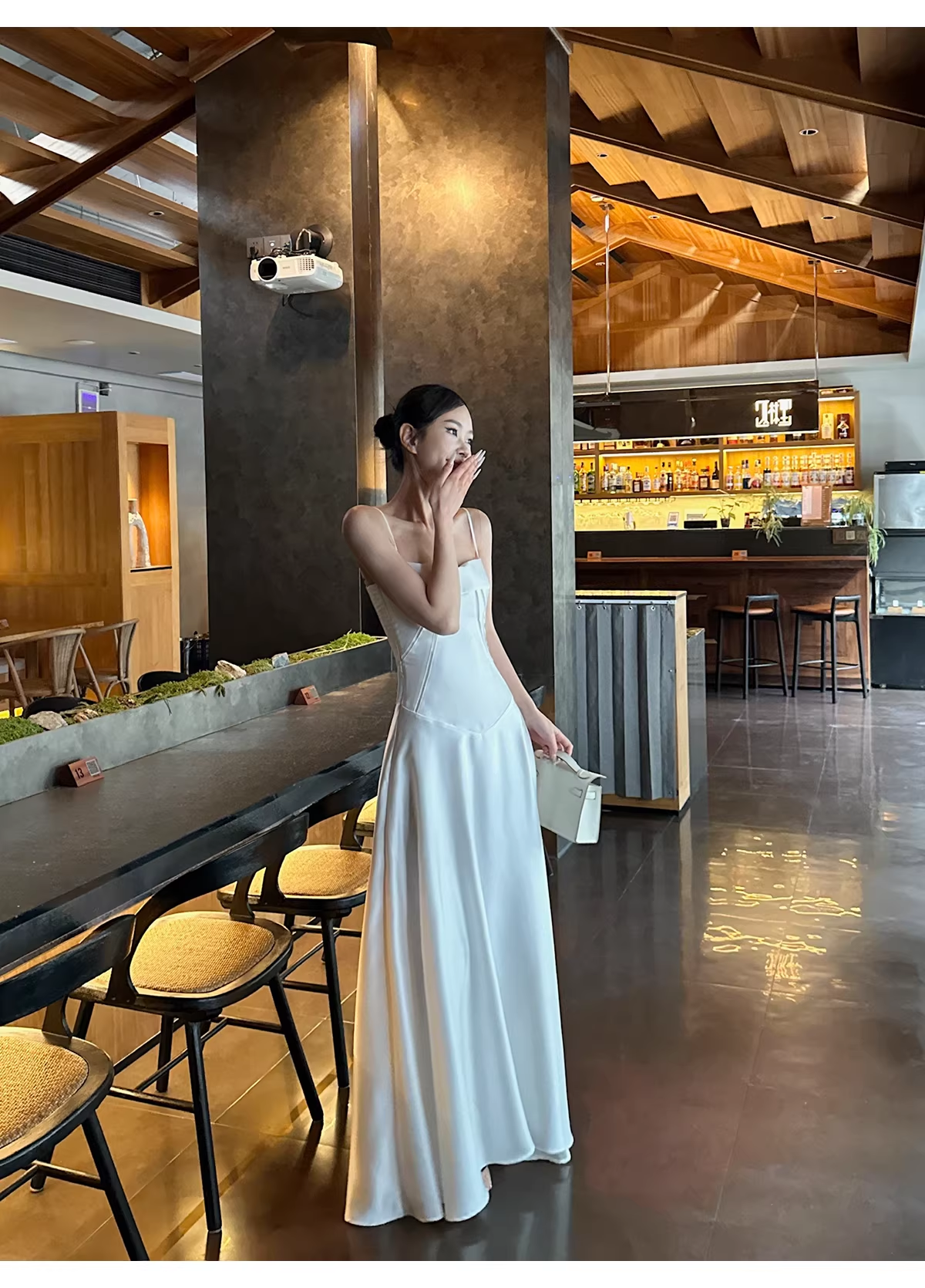 Classy Spaghetti Straps White Satin A Line Long Birthday Evening Dress Formal Wedding Guest Dress D2128