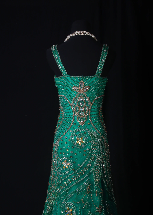 Vintage Spaghetti Straps Green Satin Tulle Beaded Party Dress Mermaid Long 21st Birthday Outfits D2240