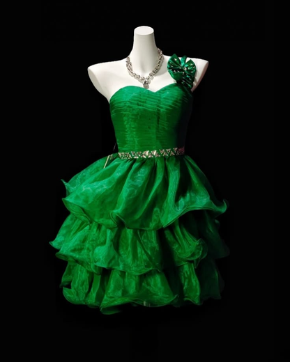 Fashion Green Beaded Tulle Layered A Line Short Homecoming Dress,One Shoulder Mini Cocktail Dress D3924