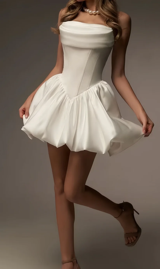 Pretty Strapless Satin A Line White Homecoming Dress Formal 20th Birthday Outfits D791