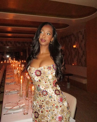 Vintage Spaghetti Straps Sequin Beaded Floral Long Party Dress Evening Gown D4365