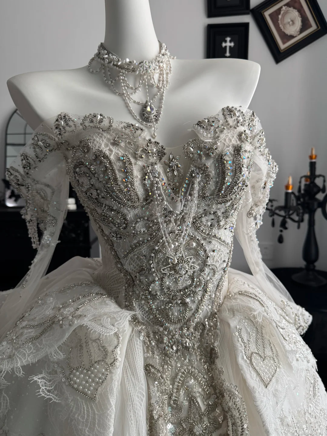 Pretty White Tulle Beaded A Line Short Homecoming Dress,Off The Shoulder Short Party Dress D3715