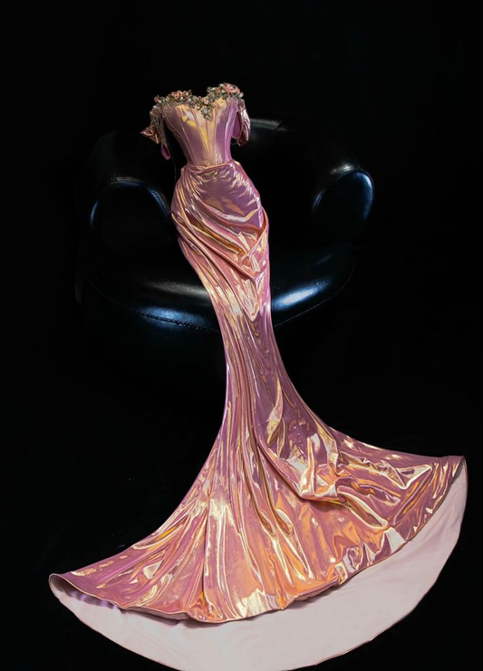 Chic Satin Appliques Party Dress Off The Shoulder Mermaid Evening Gown S207