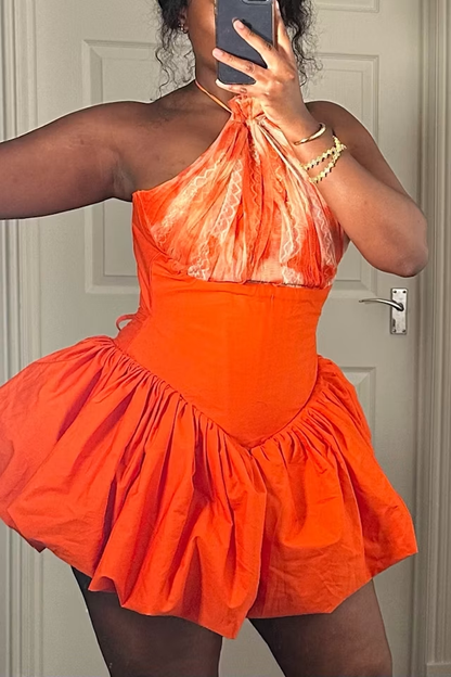 Unique Halter Pink Satin A Line Short Homecoming Dress Cocktail Dress D3660