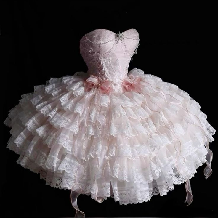 Cute Pink Strapless Lace Layered 16th Birthday Outfits A Line Short Prom Dress S820