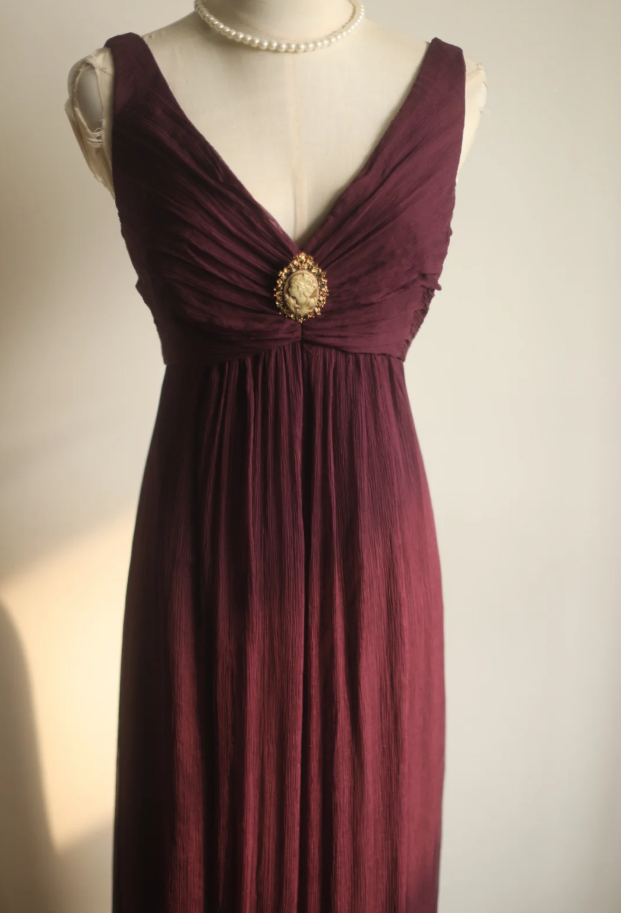 Retro Dark Purple V Neck Chiffon Long Prom Dress Evening Gown D2315