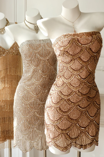 Sparkly Sequin Beaded Sheath Short Cocktail Dress Mini Prom Dress D2736