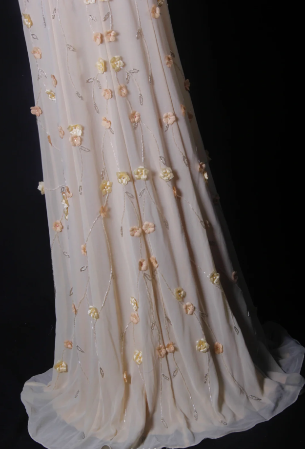 Fairy Spaghetti Straps Chiffon 3D Floral Beaded Mermaid Long Prom Dress Party Gown D2239