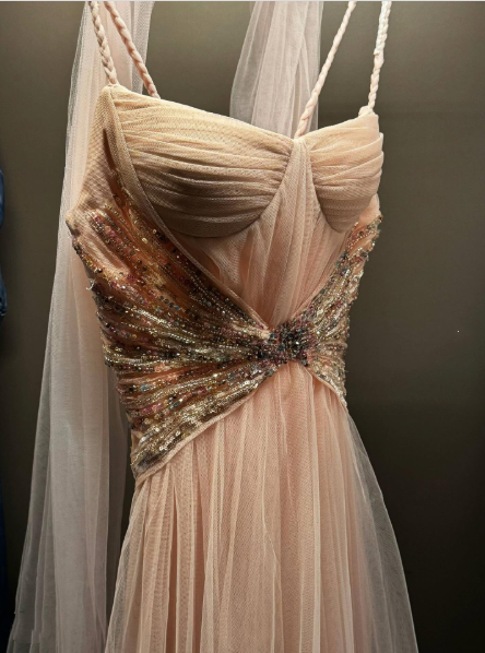 Charming Pink Tulle Beaded Long Party Dress Formal Wedding Guest Dress D1186