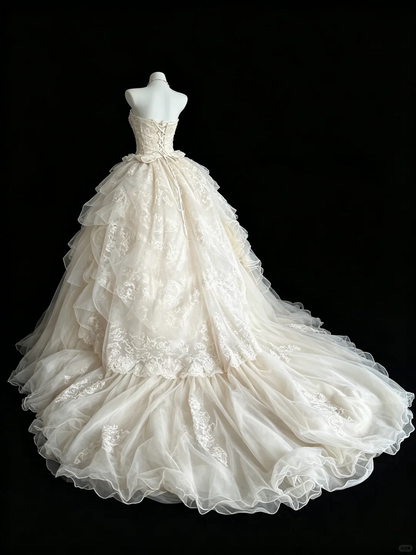 Pretty Sweetheart Neck Off White Tulle Lace Long Wedding Dress Bridal Dress D5268