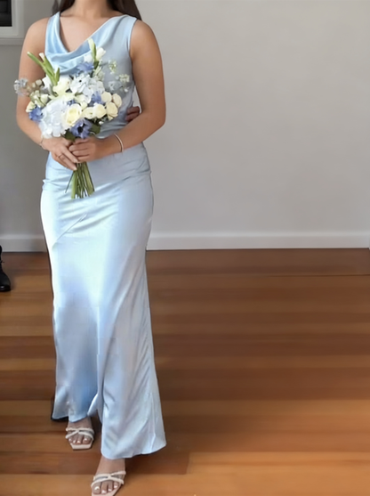 Sweet Sleeveless Satin Mermaid Prom Dress Formal Bridesmaid Dress D1117