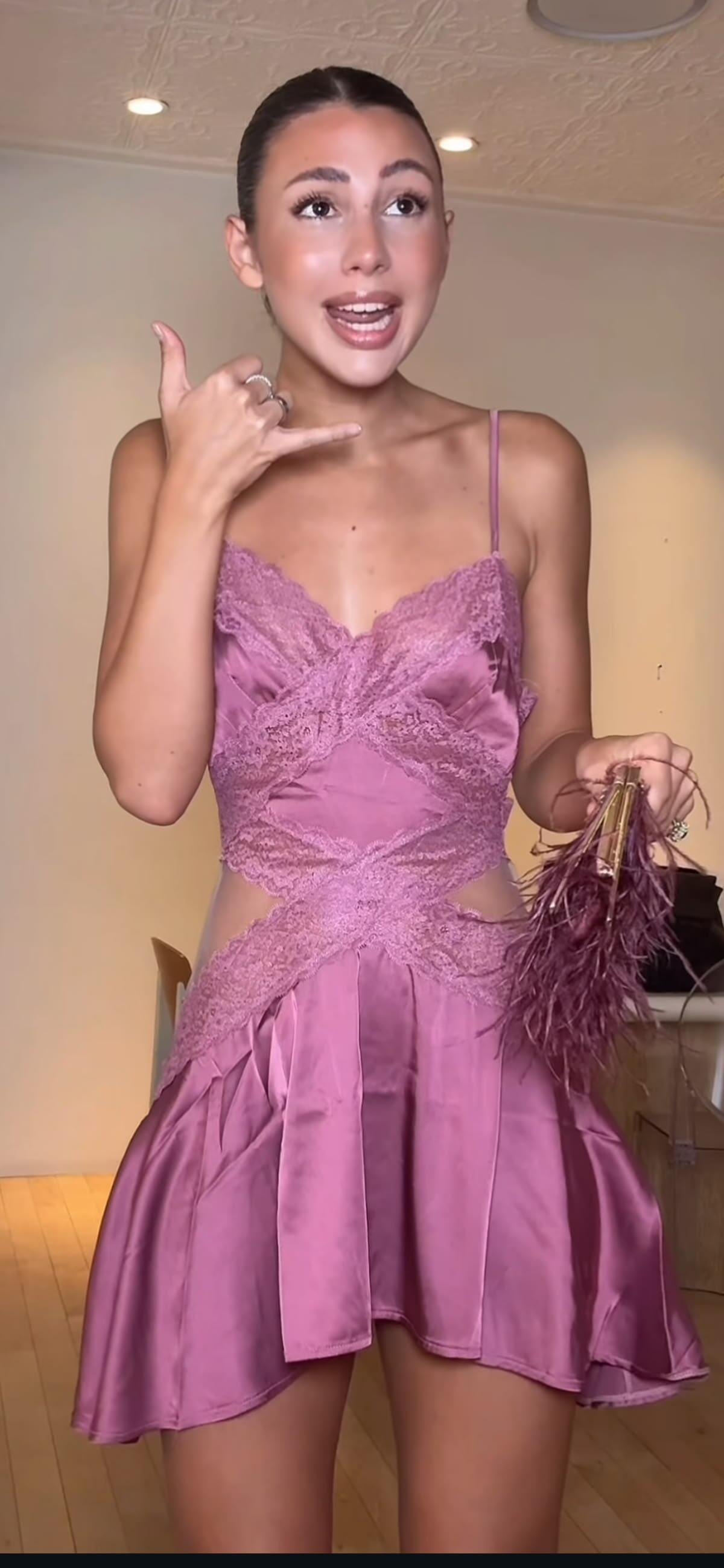 Sexy Spaghetti Straps Satin Lace A Line Thulian Pink Short Homecoming Dress Birthday Dress D4332