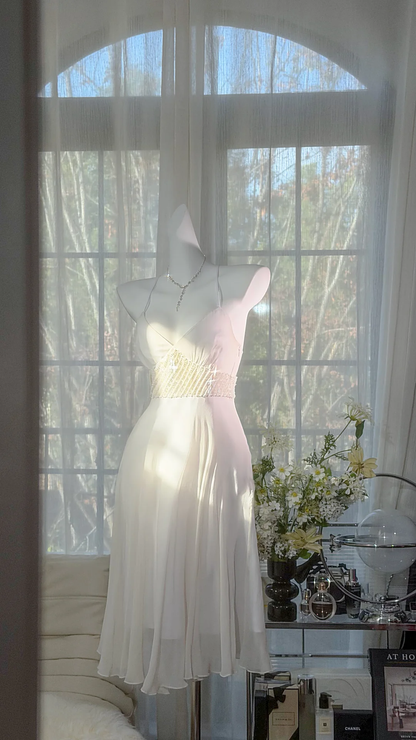 Charming White Chiffon V Neck A Line Short 8th Grade Homecoming Dress Mini Birthday Dress D2528