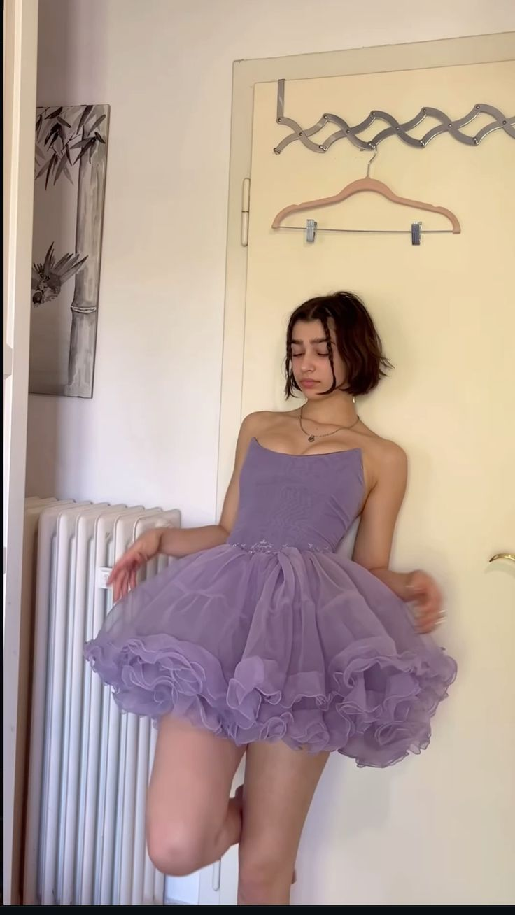 Charming Strapless Purple Tulle A Line Short Homecoming Dress Cocktail Dress D3350