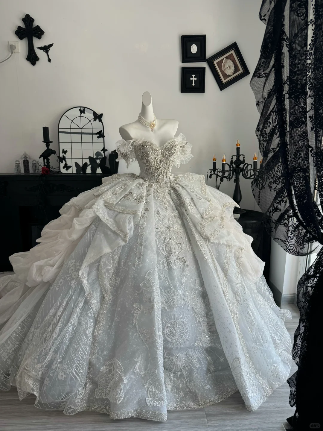 Gorgeous White Tulle Lace Beaded Long Wedding Dress,Off The Shoulder Bridal Dress D3698
