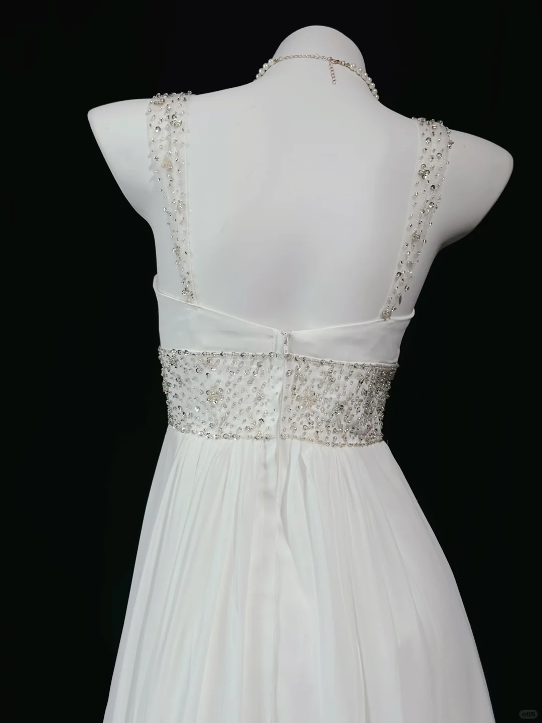Pretty Spaghetti Straps White Chiffon Beaded A Line Long Evening Dress Birthday Prom Dress D2512