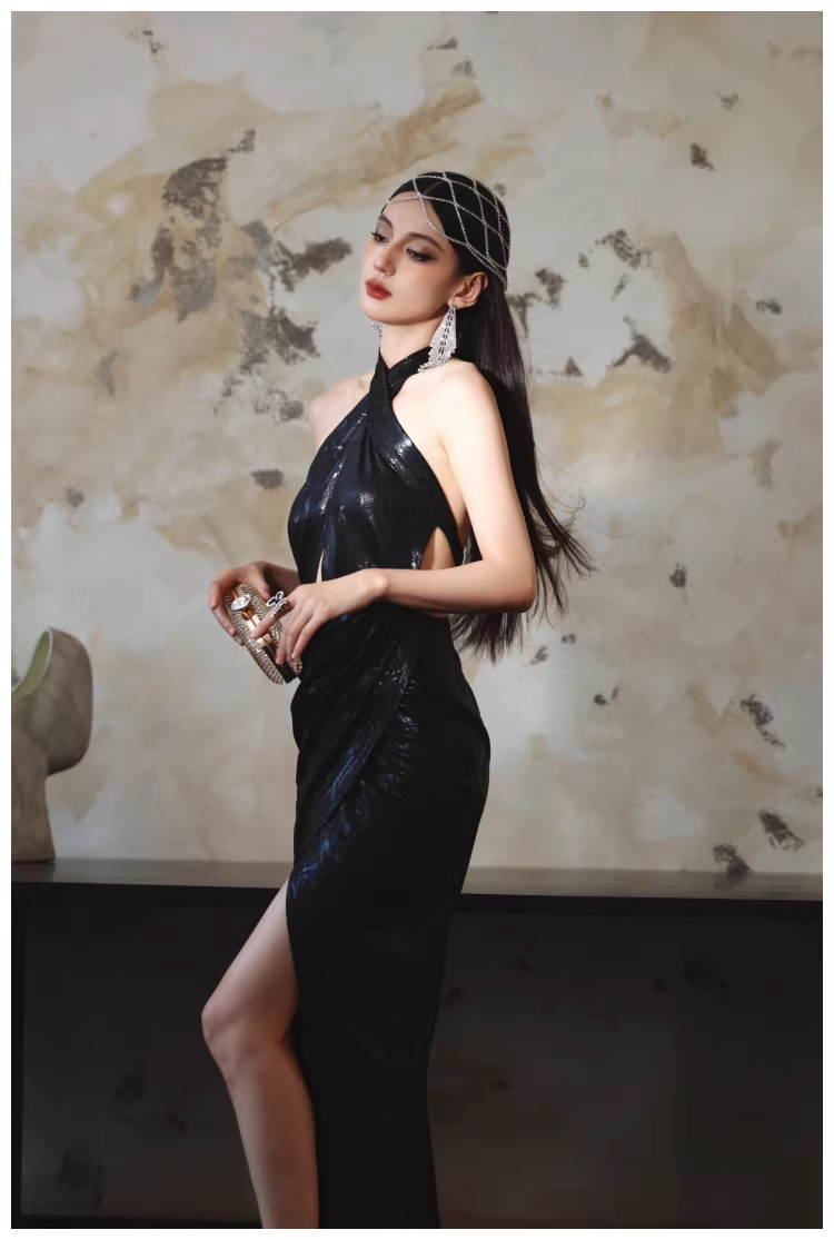 Sexy Black Halter High Slit Sheath Long Evening Dress Backless Prom Gowns D2412