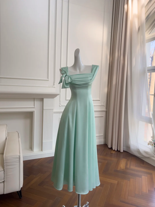 Cute Mint Green Satin A Line Long Evening Dress Birthday Prom Dress D2985