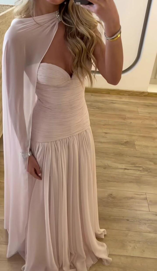 Glamorous Sweetheart Neck Light Pink Chiffon Long Party Dress Evening Gown D3443