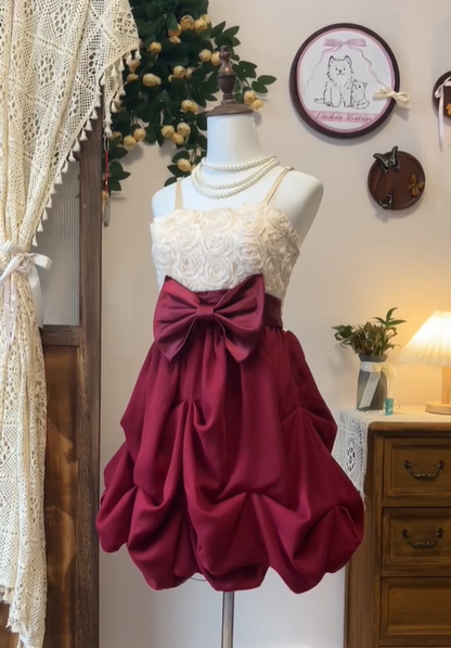 Unique Spaghetti Straps Rose Flowers Birthday Outfits Burgundy A Line Homecoming Dress S455