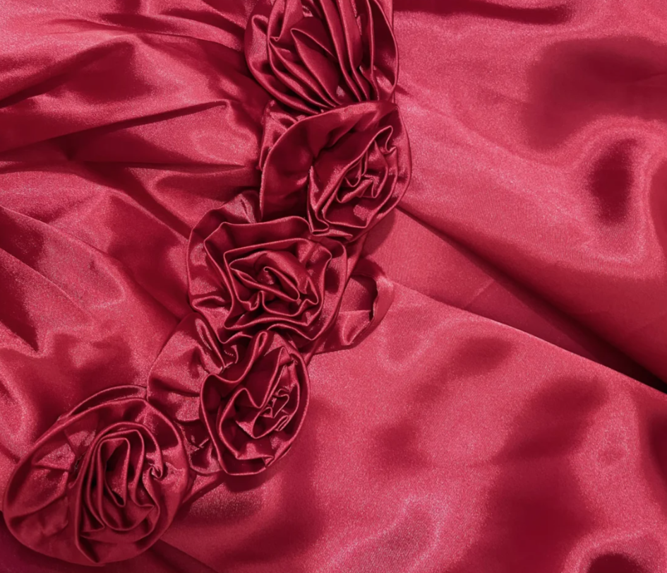 Fashion Red Strapless Satin A Line Long Wedding Guest dress Formal Evening Gown With 3D Flowers D2142