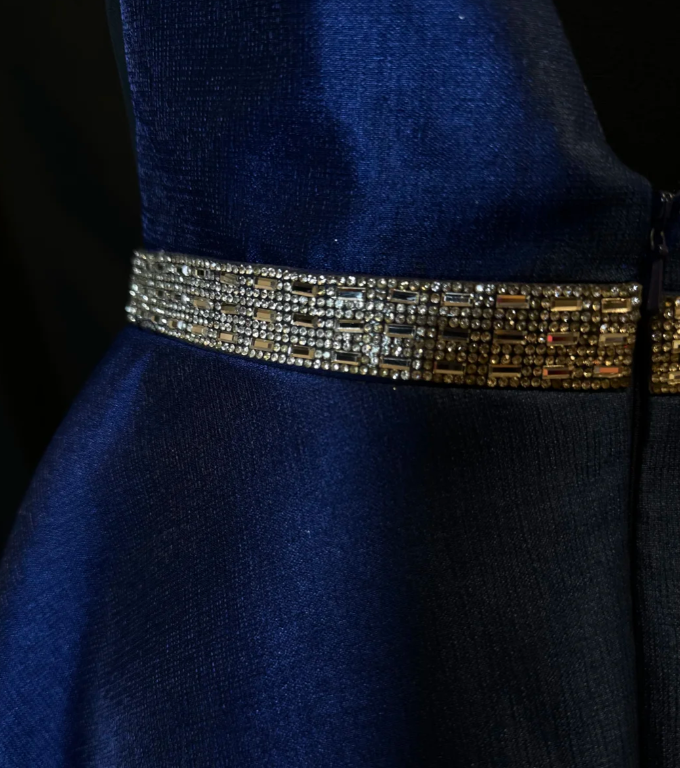 Pretty Spaghetti Straps Backless Homecoming Dress Royal Blue Satin Beaded Cocktail Dress S429