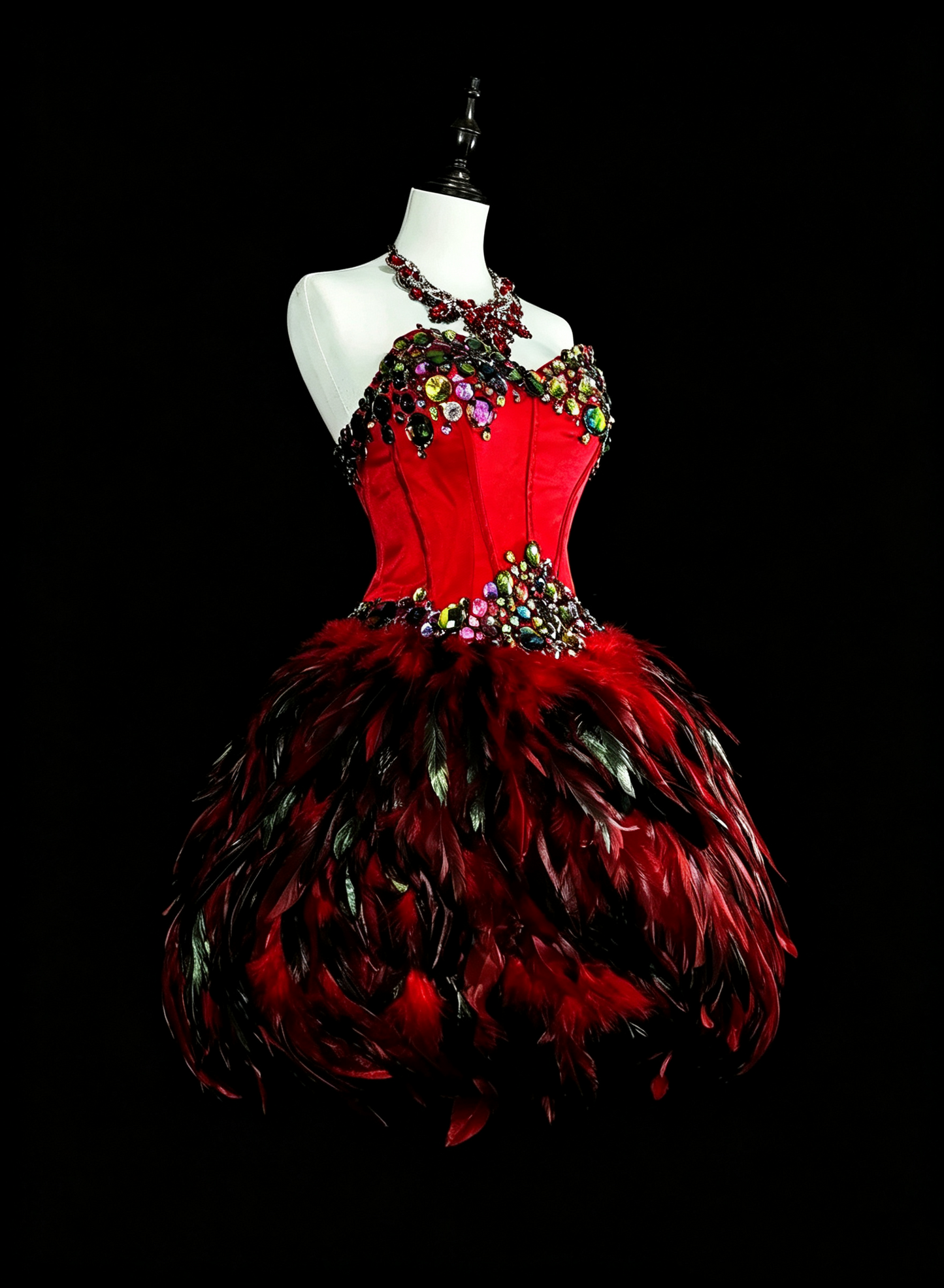 Gorgeous Strapless Red Satin Beaded Feathers A Line Short Birthday Dress Homecoming Dress D4042