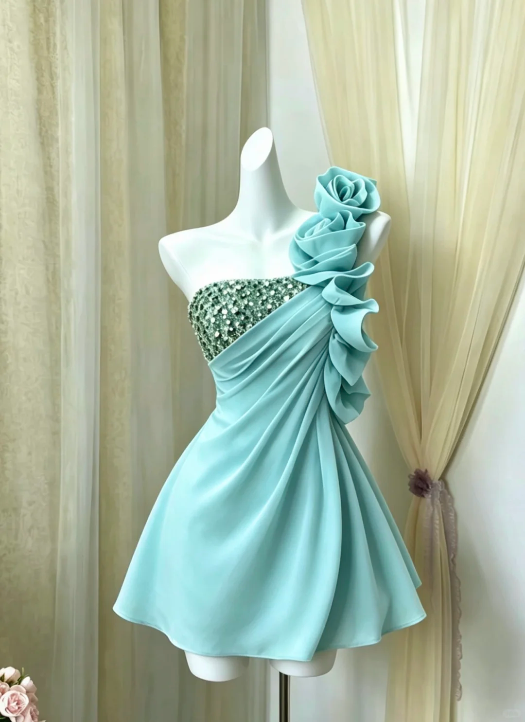 Pretty Satin Pleated Beaded Short 9th Grade Homecoming Dress,One Shoulder A Line Cocktail Dress D3058