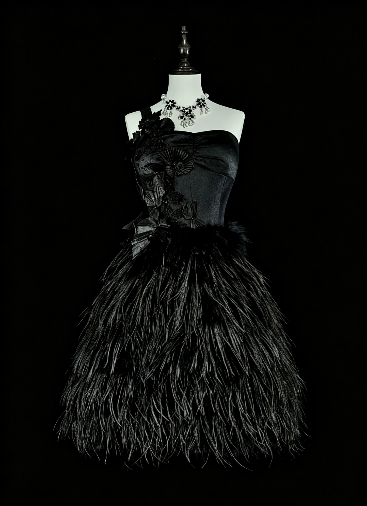 Classic Black Satin Feathers A Line Short 7th Grade Homecoming Dress,One Shoulder Mini Party Dress D4055