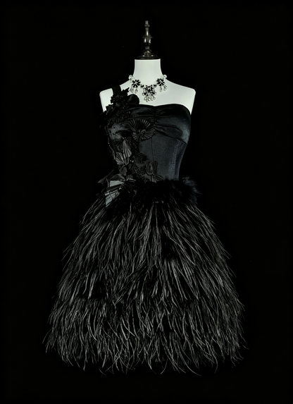 Classic Black Satin Feathers A Line Short 7th Grade Homecoming Dress,One Shoulder Mini Party Dress D4055