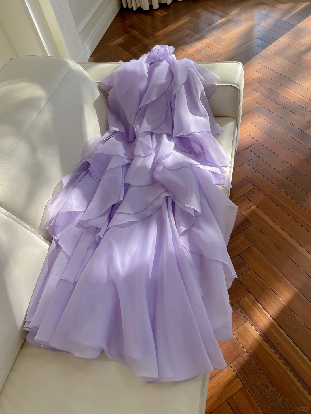 Glamorous Halter Chiffon Ruffle Layered Long Party Dress,Lavender Evening Gown D2994